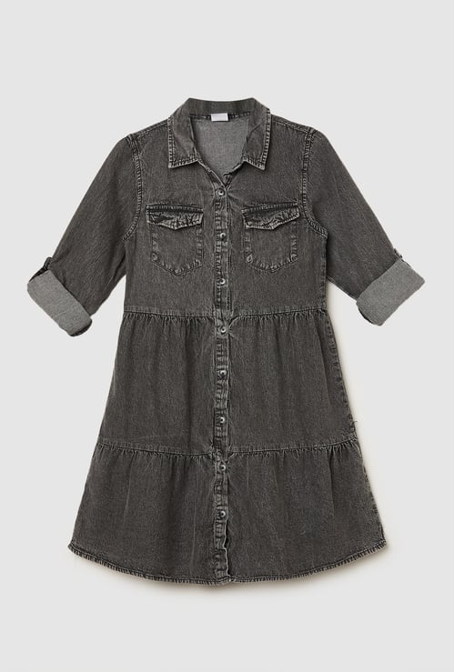 Girls Washed Denim Shirt Dress