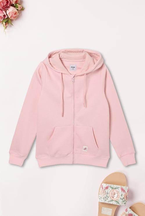 Girls Solid Hooded Sweatshirt