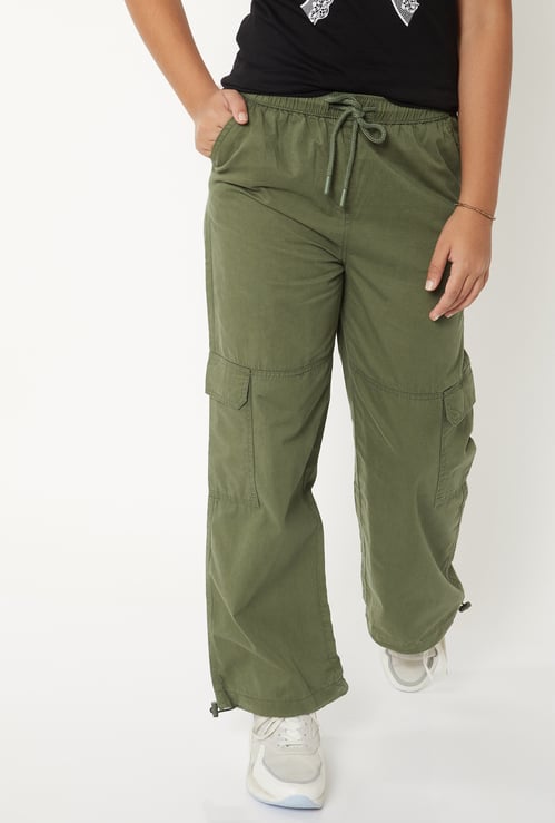 Girls Solid Cargo Parachute Trousers