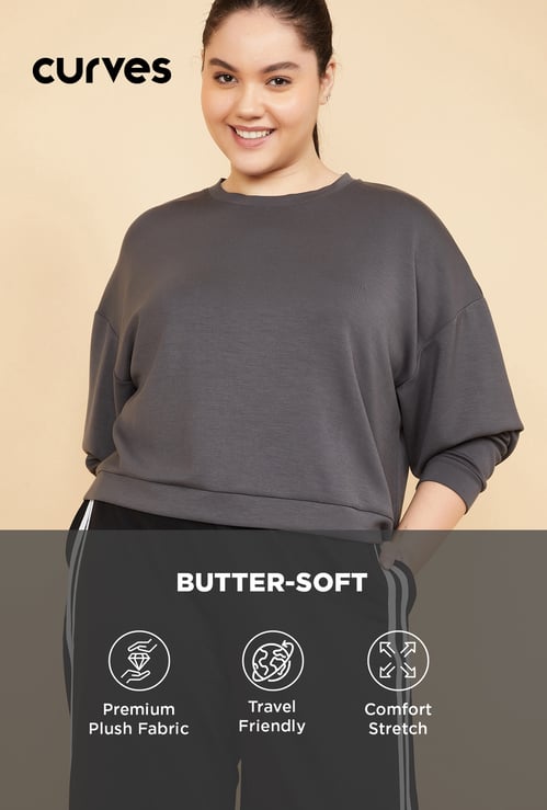 Women Solid Buttersoft Boxy Fit Sweatshirt