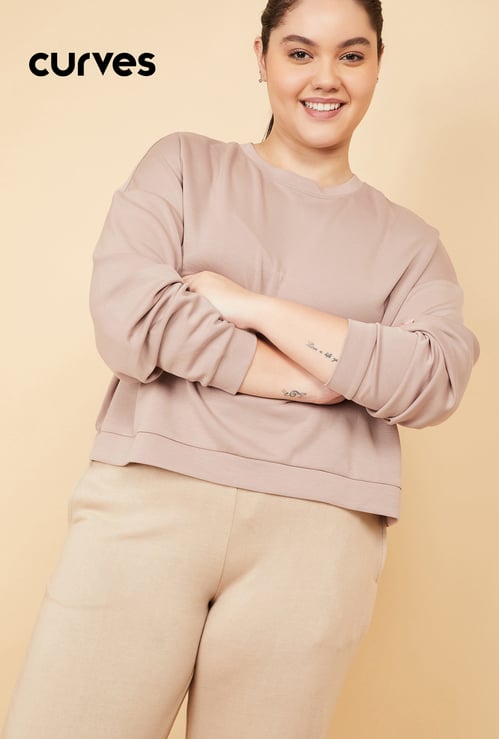 Women Solid Buttersoft Boxy Fit Sweatshirt