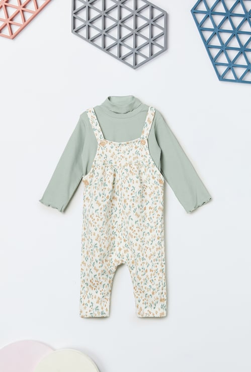 Girls Printed Dungaree with Top