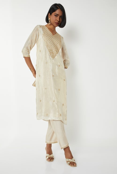 Women Sequins Embroidered Straight Kurta Set