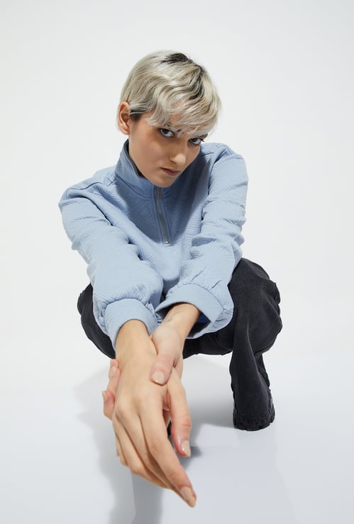 ALAYA F x URB_N Women Textured High Neck Sweatshirt