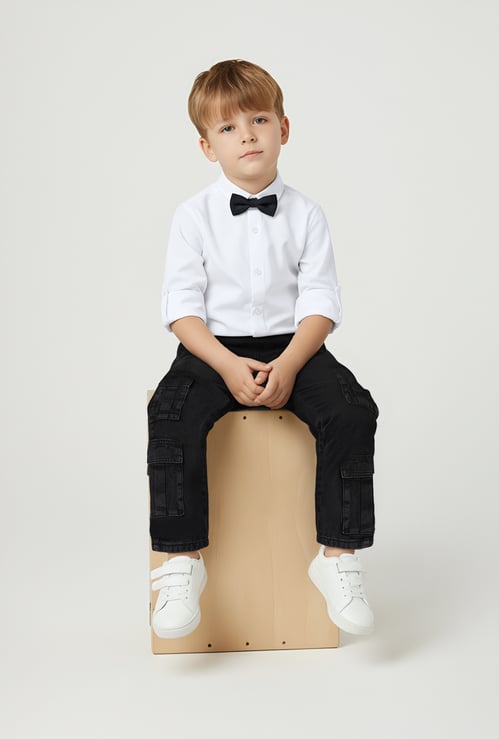 Boys Washed Denim Loose Fit Cargos