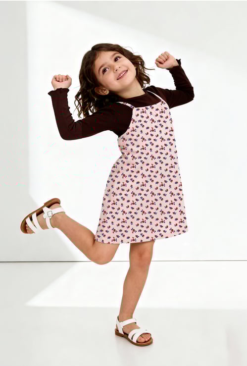Girls Floral Print Dress with T-shirt