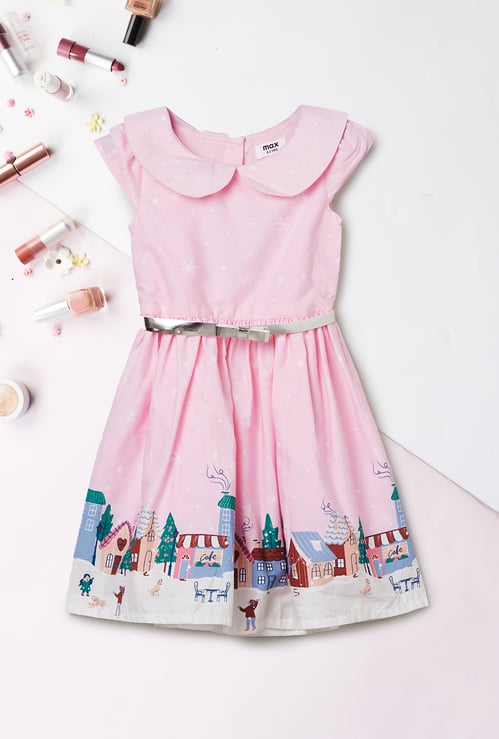 Girls Printed Dress with Belt