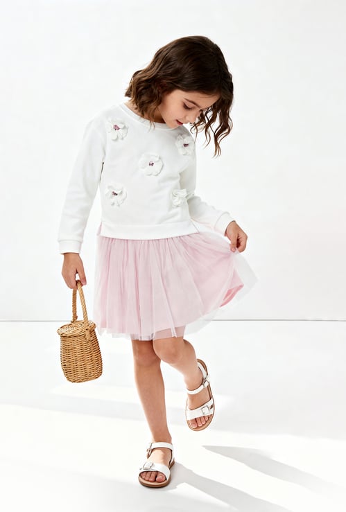 Girls Floral Applique Tulle Dress