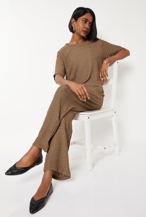 Women Textured Wide Leg Trousers