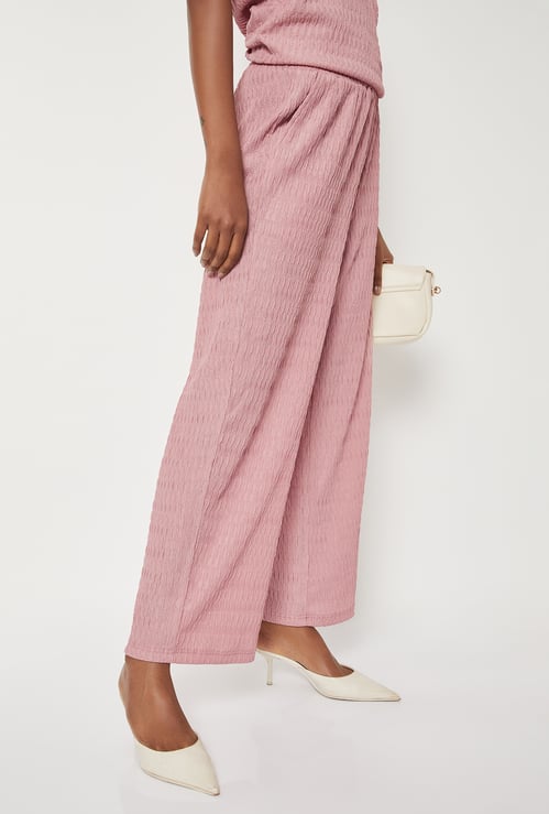 Women Textured Wide Leg Trousers