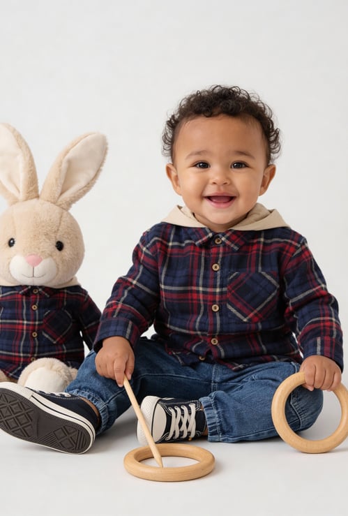 Boys Checked Hooded Shirt