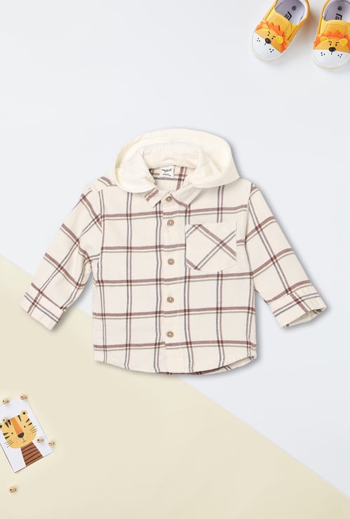 Boys Checked Hooded Shirt