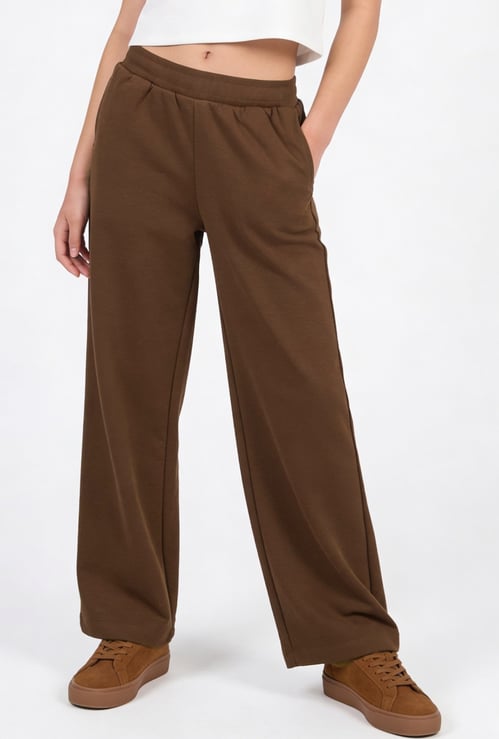 Girls Solid Wide Leg Track Pants