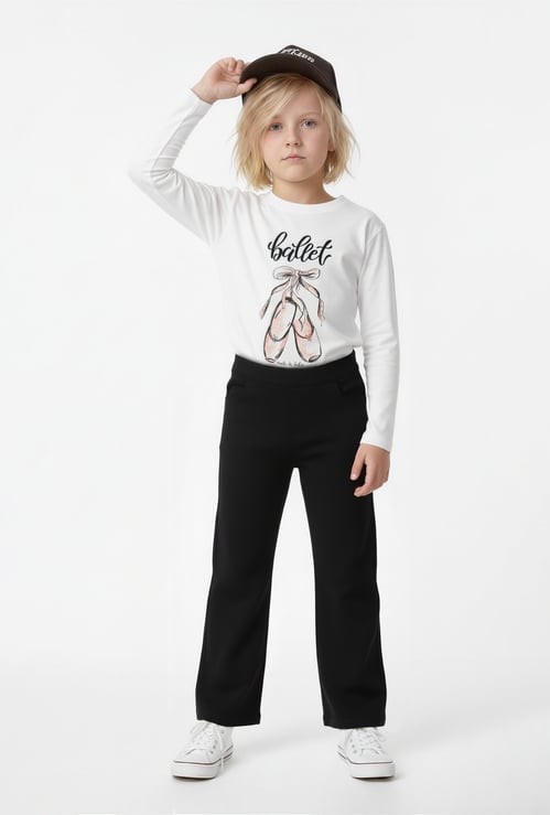 Girls Solid Wide Leg Trousers