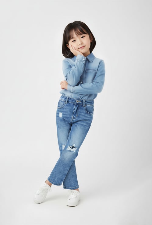 Girls Washed Distressed Jeans