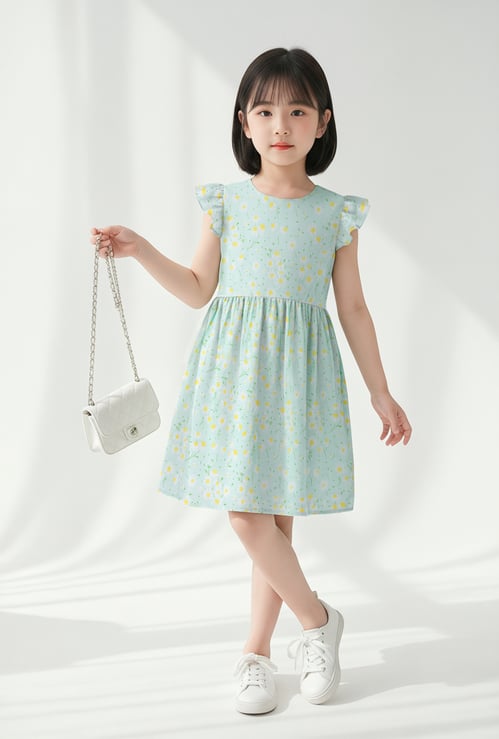 Girls Floral Print A-line Dress