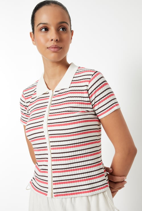 Women Striped Sports Polo Top