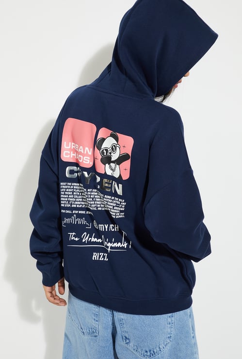 URB_N Women Back Print Hooded Oversized Sweatshirt