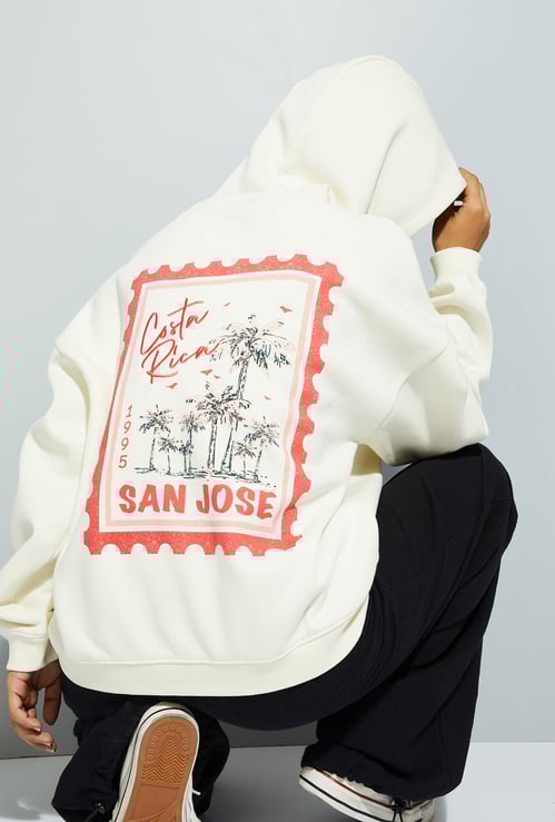 URB_N Women Back Print Hooded Oversized Sweatshirt