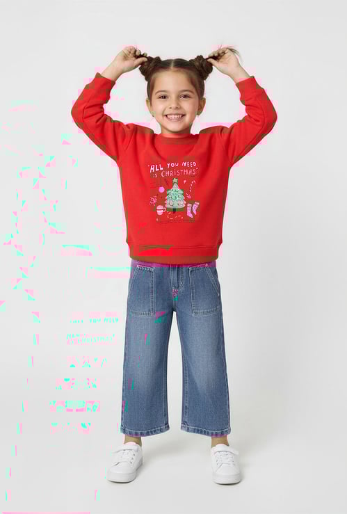 Girls Printed Fleece Lined Sweatshirt