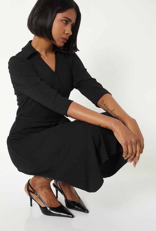 Women Solid Wrap Dress