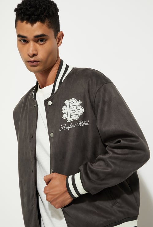 URB_N Men Velour Varsity Jacket