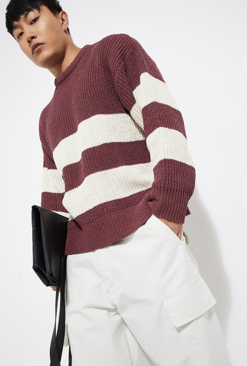 URB_N Men Knit Striped Sweater