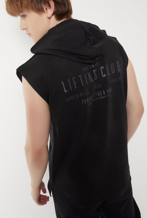 Men Back Print Hooded Sports T-shirt