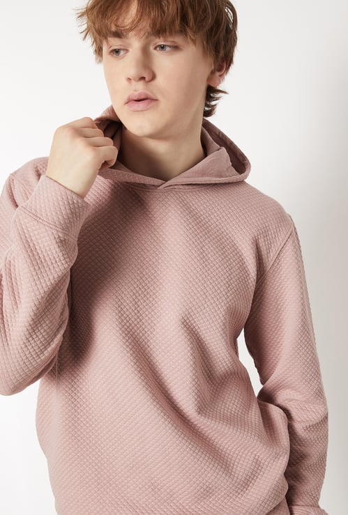 Men Textured Hooded Sweatshirt