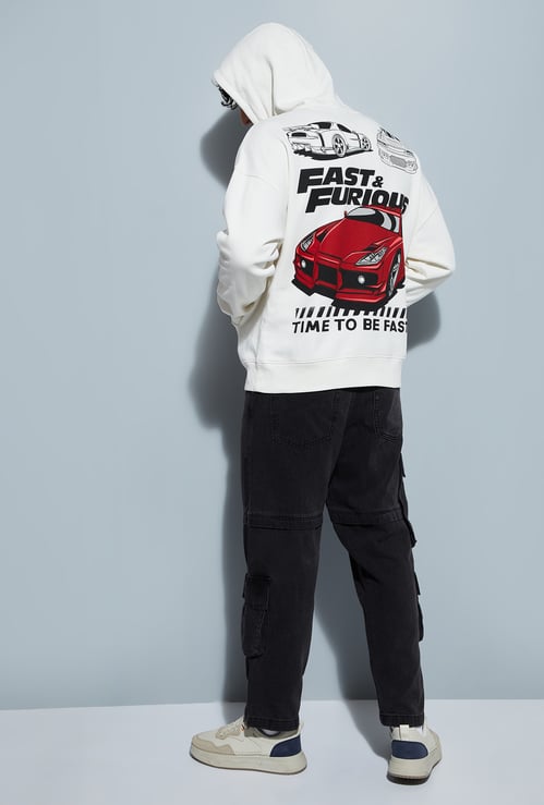 URB_N Men Fast & Furious Back Print Oversized Sweatshirt