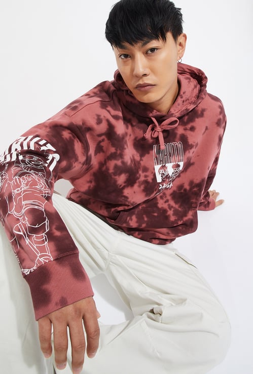URB_N Men Naruto Tie & Dye Print Hooded Sweatshirt