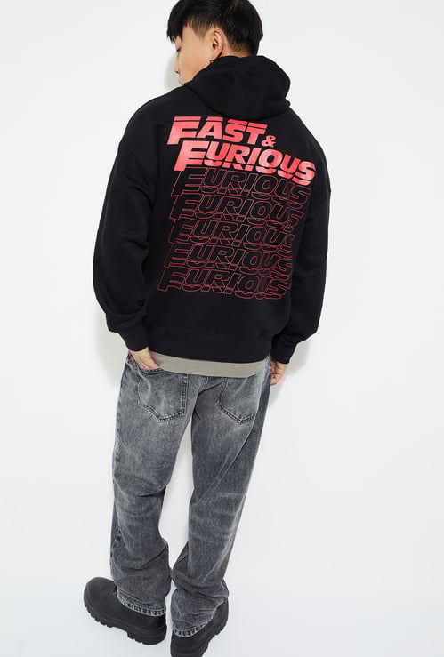 URB_N Men Oversized Fast & Furious Hooded Sweatshirt