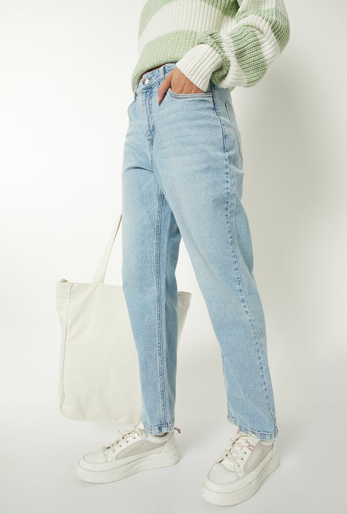 Women Washed Slim Straight Jeans