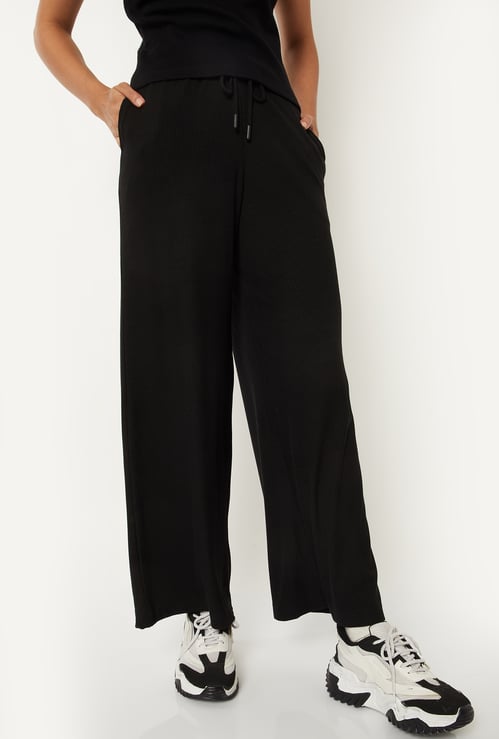 Women Ribbed Wide Leg Track Pants