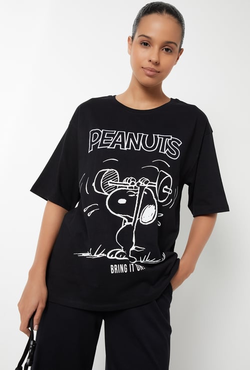 Women Snoopy Print Oversized Sports T-shirt