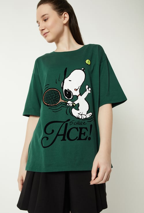 Women Snoopy Print Oversized Sports T-shirt