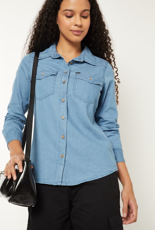 Women Solid Denim Shirt
