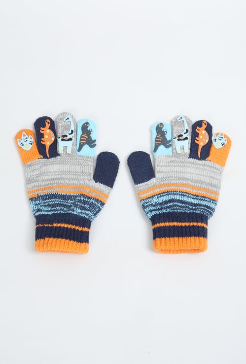Boys Knit Dino Print Gloves