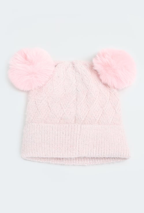 Girls Beanie with Pom Pom Detail