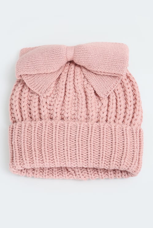 Girls Knit Beanie with Bow