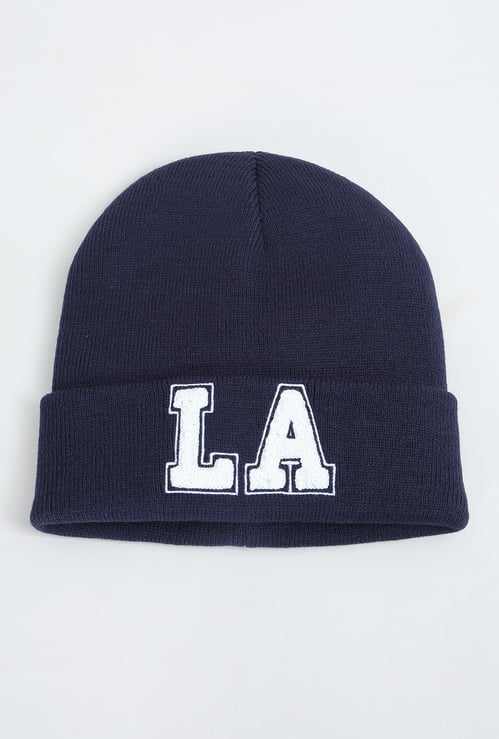 Boys Knit Beanie with Chenille Embroidered Detail