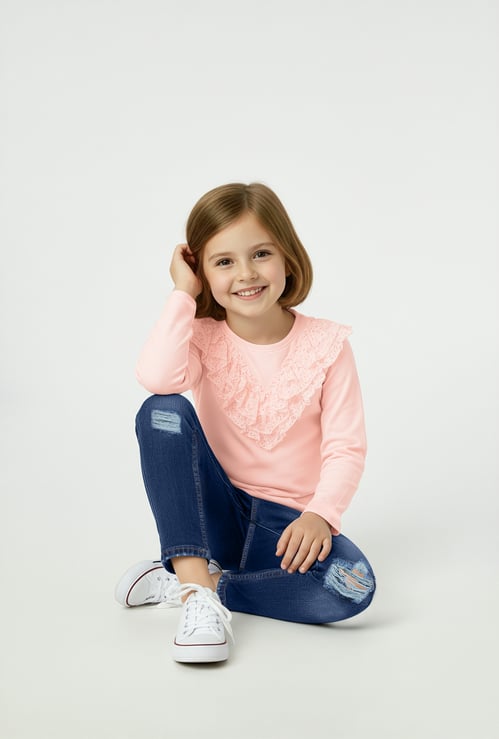 Girls Lace Frill T-shirt