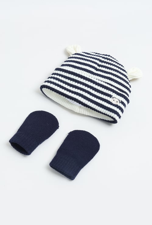 Kids Knit Striped Beanie with Mittens