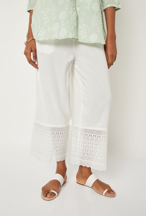Women Embroidered Hem Palazzos