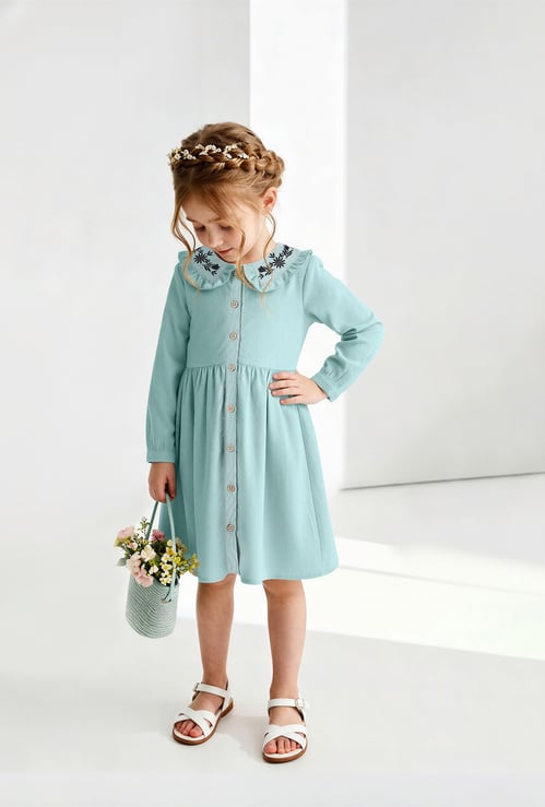 Girls Embroidered Collar Dress