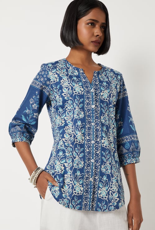 Women Floral Print Notch Neck Kurti