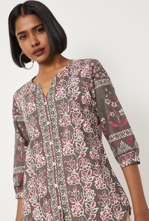 Women Floral Print Notch Neck Kurti