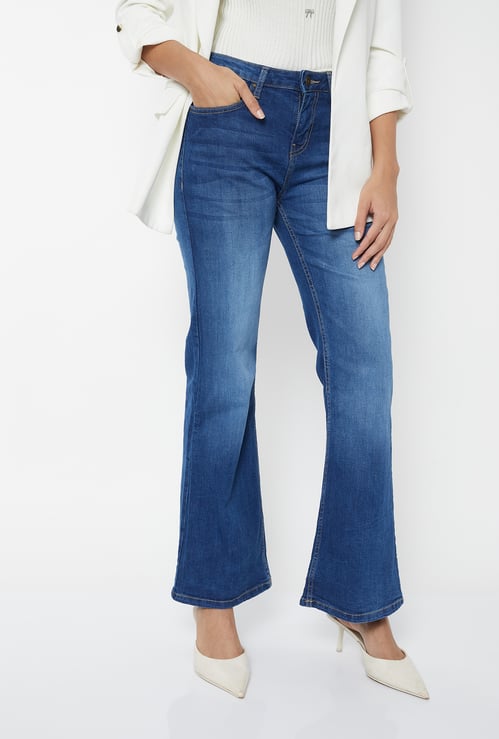 Women Washed Kick Flare Jeans