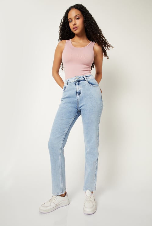 Women Washed Slim Straight Jeans