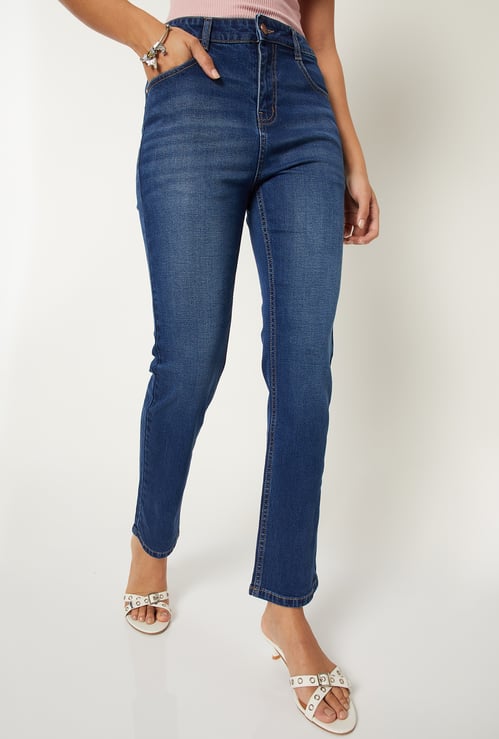 Women Washed Slim Straight Jeans